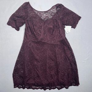David's Bridal Dress Women 20W‎ Garnet Lace Overlay Elbow Sleeve Cocktail NWT